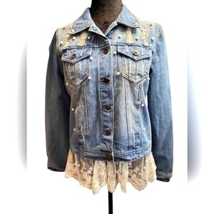LIVE A LITTLE LAL Denim Jacket MED Lace Trim